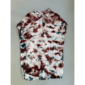 Chaser Tie Dyed Shirt Dress Collar Button Boho Short Sleeve - Medium